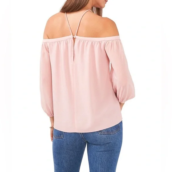 NWT 1. State Revolve Off the Shoulder Sheer Crepe Chiffon Top Pink Taffeta Small - Picture 7 of 16